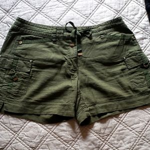 WHBM Khaki Green Linen Cargo Style Shorts Sz. 8